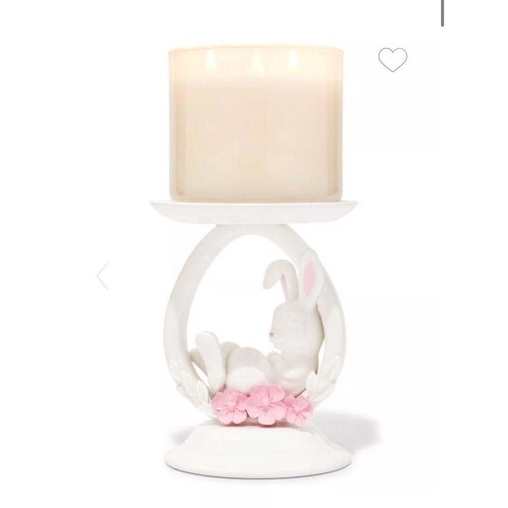 NEW Bath & Body Works White Glitter‎ Bunny Ring Pedestal 3-Wick Candle Holder